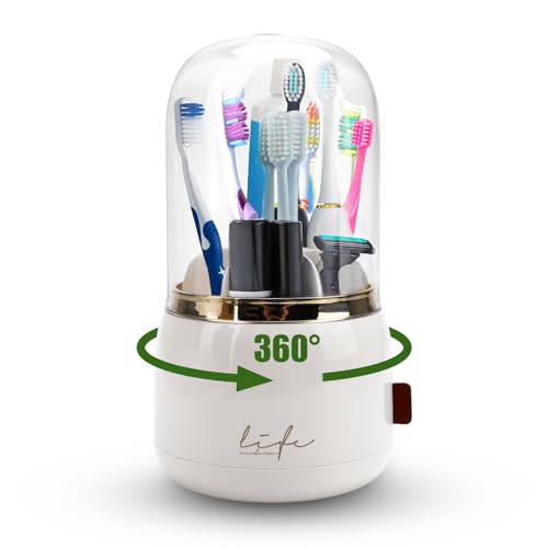 Covered Rotating Toothbrush Holder Organizer