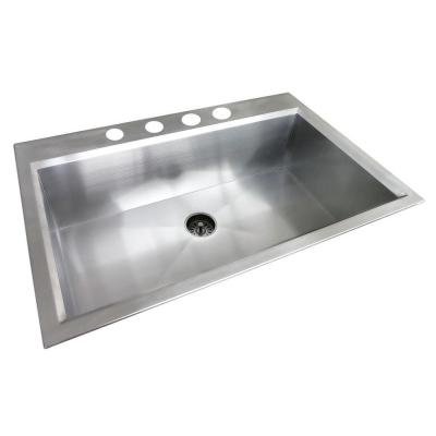 Glacier Bay All-in-One Dual Mount Stainless Steel 33x22x9 4-Hole Single Bowl Kitchen Sink in Satin Finish