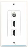 RiteAV - 2 HDMI and 1 Coax Cable TV F Type Port Wall Plate White Decorative
