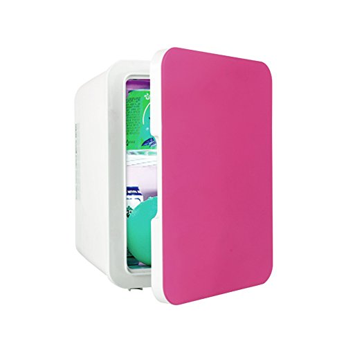 Click Here to See More Images DULPLAY 5-can Mini Fridge,Portable Thermoelectric Cooler Warmer Mini Compact Refrigerator, For Bedroom Office Dorm Car-pink 24x25x17.5cm(9x10x7inch)