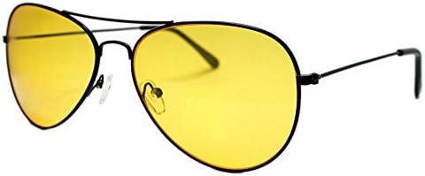 60792 Bk/yel - Classic Aviator Sunglasses, Black Frame, Yellow Lens