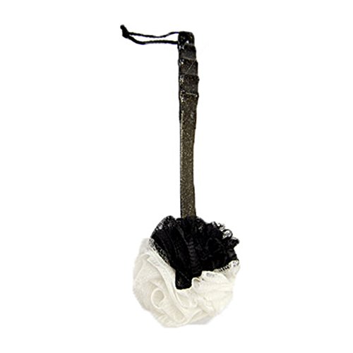Flower Shape Bath Sponge Loofah Scrubber Bath Mesh With Handle, Black/White
