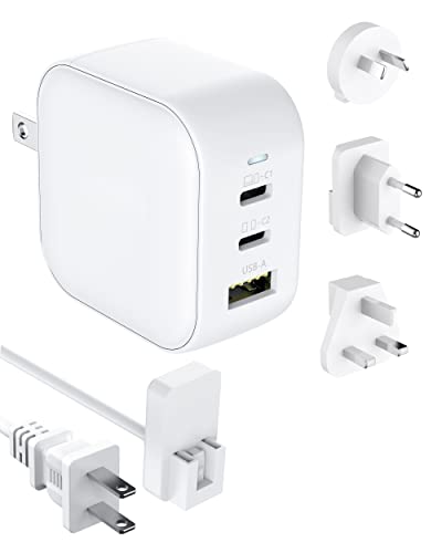 65W USB C Charger,LERTOSEN PD 3.0 GaN Charger- AU/EU/UK Plugs & 4.92Ft Extension Cord,3-Port USB C Wall Charger Fast Charging Adapter for MacBook,iPad,iPhone 13 12 Pro Max,Galaxy S22 S21 S20 Note 20