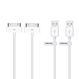 POWERADD Apple Certified iPhone 4 4s 3G 3GS iPad 1 2 3 iPod Touch Nano 30 Pin Charger USB Sync Cable Charging Cord Dock Adapter Data 4 Feet White (2pcs)