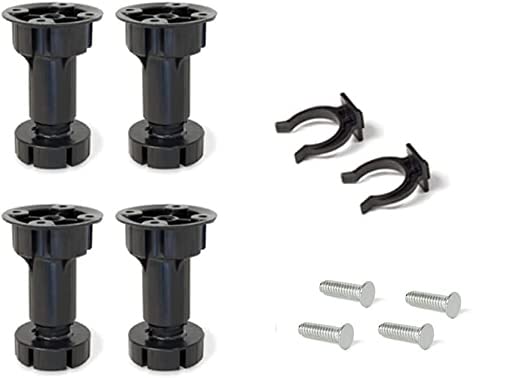 bricoleva.it Set of 4 Black Adjustable Feet for Kitchen Socket - Plastic Feet with Fixing Clip for Kitchen Furniture - Height 12 cm and Adjustment of 2 cm