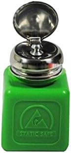 KOKEE 4OZ Green Disspative ESD Protective HDPE Bottles ,One Touch Stainless Steel Liquid Dispenser Pump, ESD Safe durAstatic Square Bottle