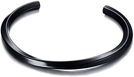 Simple Plain Twisted Irregular Cuff Bracelet, Stainless Steel (Black)