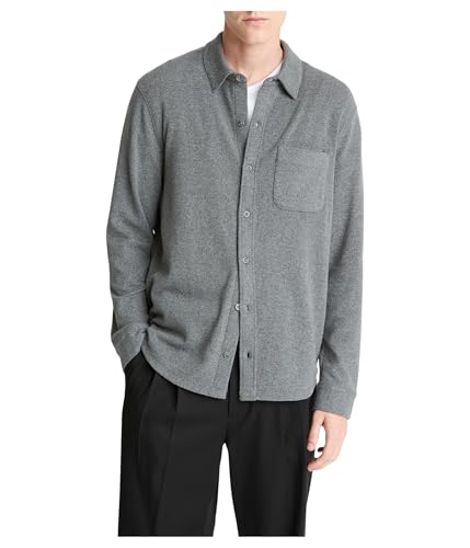 Vince Men's Solid Knit Shirt, Medium H Grey, Small