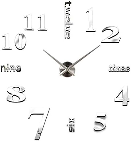 Silent Wall Clock, Xinxinyu Acrylic Modern DIY Wall Clock 3D Mirror Surface Sticker Home Office Decor,Easy to Read for Home/Office / School/Kitchen Clock(Silver)