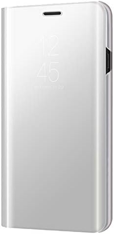 Xmas Mall Galaxy A6+ Case,[Kickstand Feature][Mirror Protective][Translucent View Window] Ultra-Slim Luxury Electroplate Plating Smart Case Cover for Samsung Galaxy A6+ - Moonlight Silvery