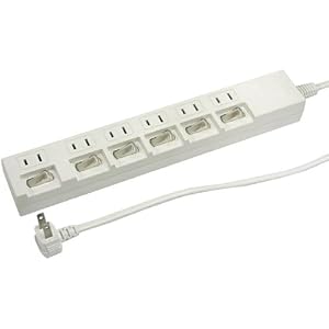 ヤザワ ELP個別スイッチ付節電タップ6個口2m白 H662WH