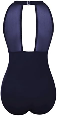 Aviier Women's Swimsuit Mesh Deep V Design Halter One Piece Monokini