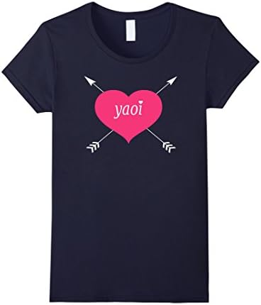 Womens Cute Yaoi Heart Anime Manga Fan T-shirt Medium Navy