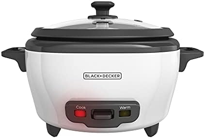 BLACK+DECKER Rice Cooker 6-Cup (Cooked) with Steaming Basket, Removable Non-Stick Bowl, White