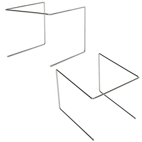 Set of 2 Metal Pizza Pan Riser Stands, Tabletop Food Platter Tray Display Racks, Silver