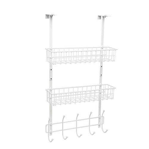 Wittywares Over The Door Hook Hanger Three Tiers with 10 Hooks and Mesh Basket Adjustable Storage Rack Wall Hook for Coats Hats Robes Towels