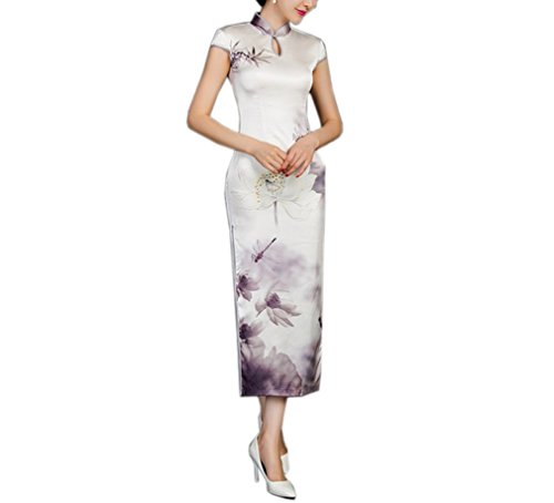 XueXian(TM) Women's Lotus Cap Sleeve Plain Summer Chinese Qipao Dress Long Cheongsam
