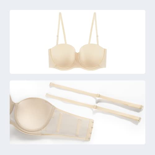 Natapar Women Strapless Bras, Beauty Back Smooth Multiway Demi Underwire Bra Push Up Invisible Nude