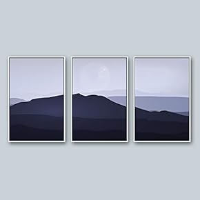 3 Piece Framed Canvas Wall Art for Living Room, Bedroom Mountain Landscape Illustration XIII Canvas Prints for Home Decoration Ready to Hang - 16"x24"x3 Panels