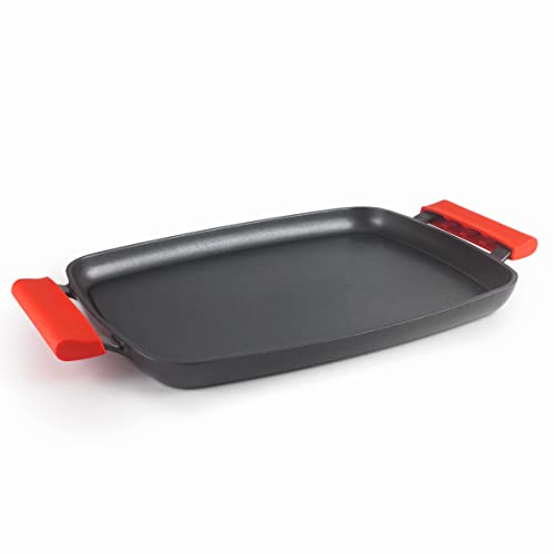 LACOR - 24347 – Grill TitanFull, Cast Aluminium, Non-Stick Tri-Layer QuanTanium, 100% PFOA Free, Full Induction Bottom, Removable Silicone Handles, 34 x 25 x 3 cm, Black