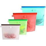 Reusable Silicone Food Storage Bags | Clear Silicone Bag for Lunch, Sous Vide Cooking with Airtight Seal | Large Sandwich/Snack Size Silicone Baggies, Freezer Safe Reusable Kitchen Bags Set - 4 Pack