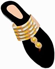 Lmartindia Women's Black Golden Synthetic Leather Flats