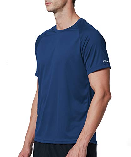 EXIO Mens Short Sleeve T-Shirt Athletic Cool & Dry Running Top EX-TR03 (Navy, Medium)