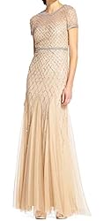 Adrianna Papell womens Short-sleeve Beaded Mesh