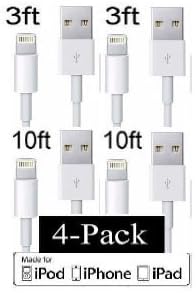 4-Pack Bundle (Two 3 Foot and Two 10 Foot Cords) [MFI Certified] Lightning Cable Element Series 8 pin to USB SYNC Cable Charger Cord for Apple iPhone 5 / 5s / 5c / 6 / 6 Plus, iPod 7, iPad