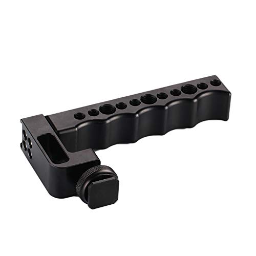 WEIHE Aluminum Alloy Camera Handle Grip with Dual Hot Shoe for Flashlight or Microphone 1/4 and 3/8 Screw