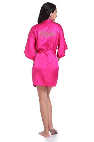 Amzchoice Satin Kimono Wedding Party Getting Ready Robe with Gold Glitter (Rose, XXL)