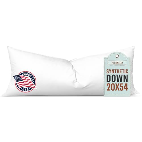 Pillowflex Synthetic Down Pillow Insert - 20x54 Down Alternative, Ultra Soft Body Pillow, Large Standard Body Bed Sleeping Pillow - 1 Decorative Pillow Form
