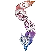 Mountain Forest Landscape Pen Art in Fox Silhouette - Rainbow Ombre Vinyl Decal Sticker (4