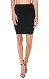 Bodycon Above Knee Pencil Skirt for Women Short Cotton Stretchy Mini Skirt (Black, Large)
