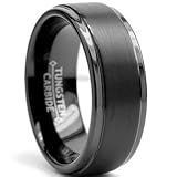 8mm Black High Polish / Matte Finish Men's Tungsten Ring...