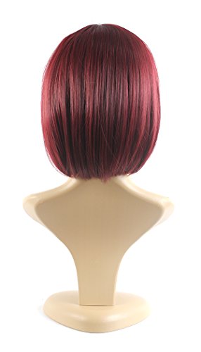Xiaoyu Flat Bangs Natural Short Straight BOB Ladies Cosplay Wigs - Red Wine