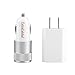 Generic 5V 2.1A US USB Plug Travel Adapter Wall Fast Car Charger Set (White)