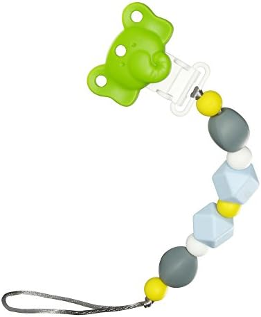 Teething Pacifier Clip by Smilehome, BPA Free Silicone Teether Soothie, Dummy Soother Chain Pacifier Holder w/ Chewable Beads for Newborn Baby Boys, Toddlers(Green Elephant)