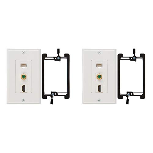 Buyer's Point HDMI 3GHz Coax Ethernet Wall Plate [UL Listed] with Single Gang Low Voltage Mounting Bracket Device (2, White Kit)