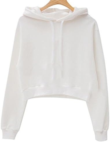 TRENDY XU Women Hooded Bare Midriff Sweartshirt Jacket Long Sleeve Crop Hoody (M, White)