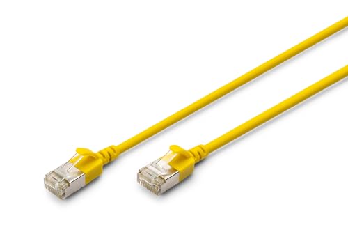 Digitus LAN cable Cat. 6A – 1m – slim version AWG 32/7 – 10 Gbit/s – RJ45 network cable – F/FTP – PoE+ – LSZH – Compatible with Cat. 7, Cat. 6, Cat. 5e – yellow
