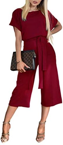 Miss Floral® Women's Shrot Sleeve Belted Straight Leg Long Jumpsuit Cropped Short Playsuit 3 Style 16 Colour Size 6-18