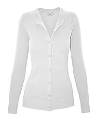 Cielo de la mujer Solid Basic suave botón de vástago Stretch Sweater chaqueta de punto