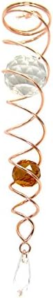 Crystal Twister Gazing Ball Spiral Tail Cyclone Illusion Wind Spinner Stabilizing Accessory (14" Inch, Copper Wire Amber Orb)
