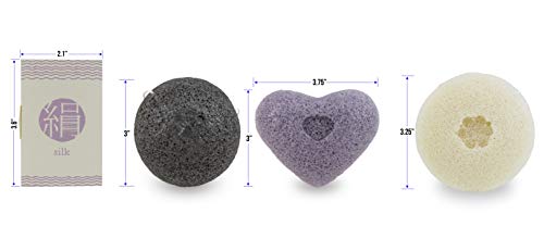 Natural Konjac Facial Sponges (3) Bamboo Charcoal Lavender with Silk Blotting Absorbing Oil Paper 100 Sheets (4 Piece Set) - Thumbnail 3