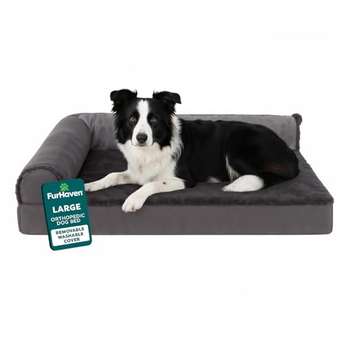 FurHaven Orthopedic Dog Bed for Large Dogs, L-Shaped Chaise Mattress with Egg C…