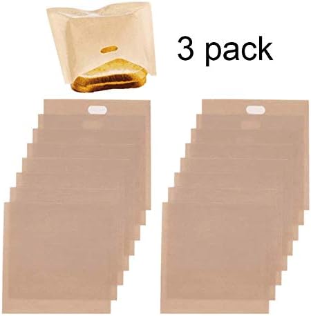 KENOO Non Stick Toaster Bags,Reusable and Heat Resistant,perfect for Grilled Cheese,Sandwich,Pizza Slices,Fish, Microwave,BPA & Gluten Free, Quality Teflon,FDA Approved, 3 Pack