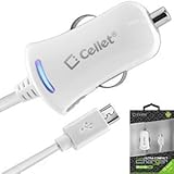 High Powered Samsung GT-S7582 SmartPhone 2.1A Micro USB Car Charger with Blue LED and Slim Connector! 2100mAh (White)