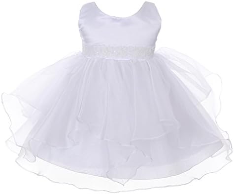 Chic Baby Girls White Organza Sequin Adorned Flower Girl Dress 12M