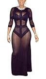 MS Sexy Women Transparent Nightclub Black Bikini Long Dress
